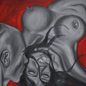 Erotisk maleri af par sort hvid og rød
