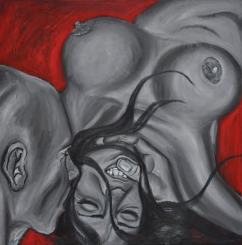Erotisk maleri af par sort hvid og rød