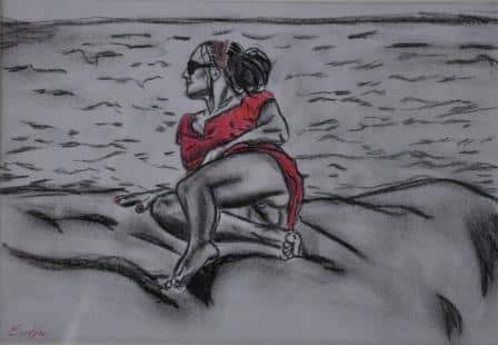 Erotisk tegning | Kvinde i rød Kjole
