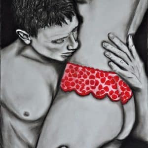 Erotisk tegning | Mand kysser kvindes mave