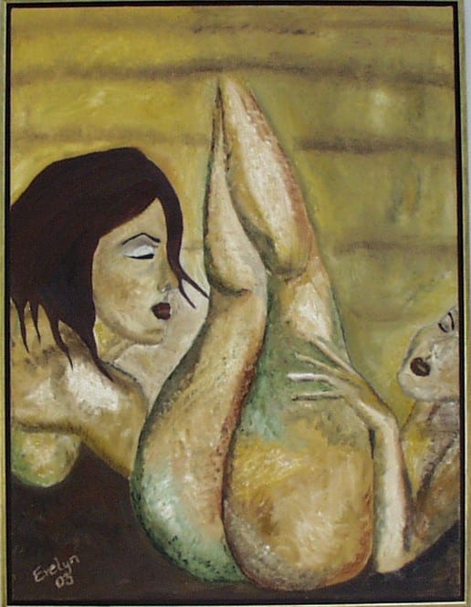 Abstrakt erotisk maleri med to kvinder