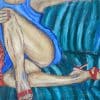 Erotisk maleri | Kvinde i sofa | Røde negle | høje sko