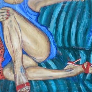 Erotisk maleri | Kvinde i sofa | Røde negle | høje sko