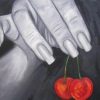 Maleri Cherished Moment en kvindehånd der holder et kirsebær